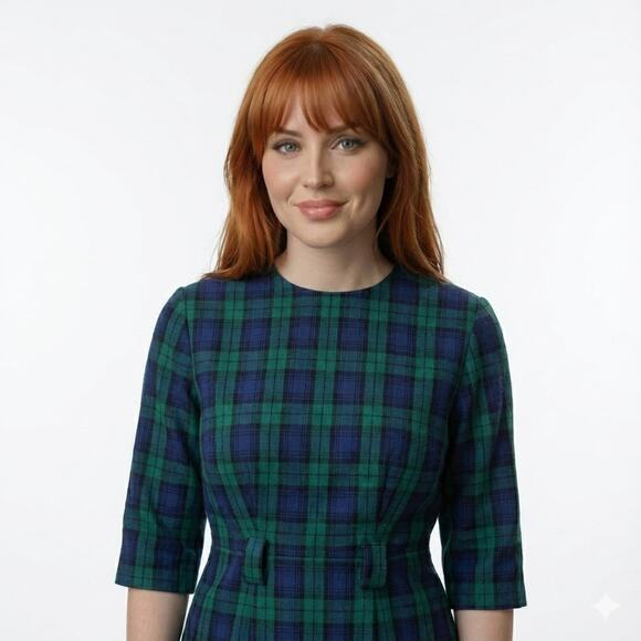 Vintage Clues Collections Plaid Long Sleeve Shift Dress Rockabilly Preppy Sz 14 - Picture 2 of 5